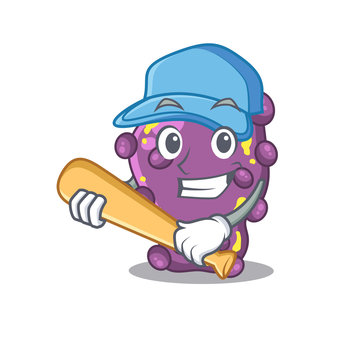 Picture of shigella cartoon character playing baseball