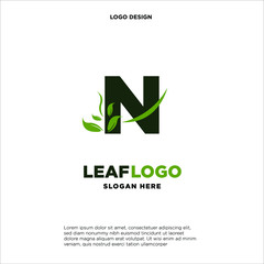 Initial Letter N With Leaf Logo

