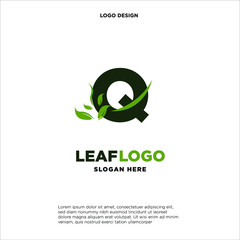 Initial Letter Q With Leaf Logo
