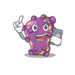 Shigella cartoon in character speaking on phone