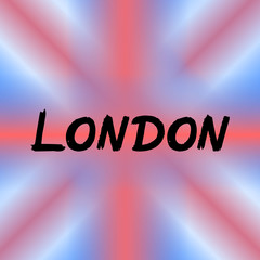 London brush paint hand drawn lettering on background with flag. Capital city of UK design templates for greeting cards, overlays, posters