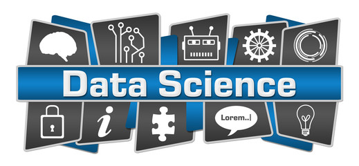 Data Science Blue Grey AI Technology Symbols Top Bottom 