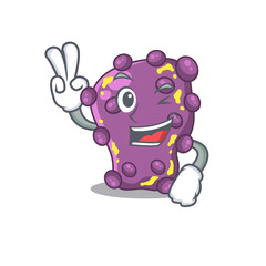 Happy shigella cartoon design concept with two fingers