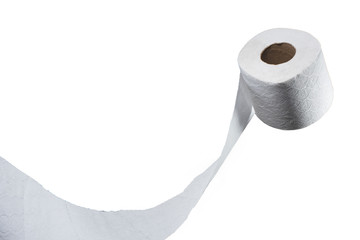 Rollo de papel higiénico con forma de ondas en el papel sobre un fondo blanco
