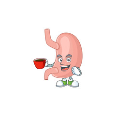 An image cartoon character of stomach with a cup of coffee