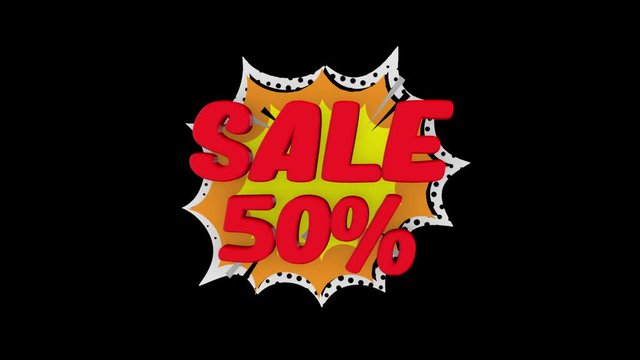 Sale word concept, SALE 50%, for shopping, sales, advertising, discounts and promotion, comics looks. (alpha channel)