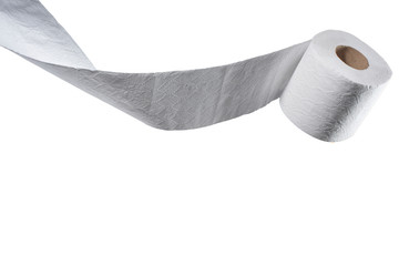Rollo de papel higiénico con forma de ondas en el papel sobre un fondo blanco