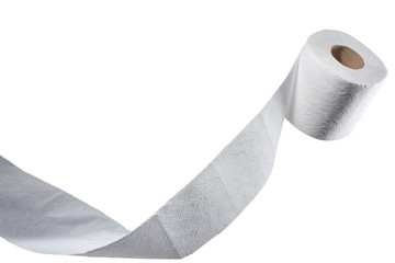 Rollo de papel higiénico con forma de ondas en el papel sobre un fondo blanco