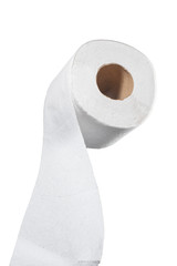 Rollo de papel higiénico con forma de ondas en el papel sobre un fondo blanco