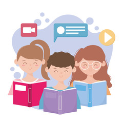 stay at home, young people with books video call education online