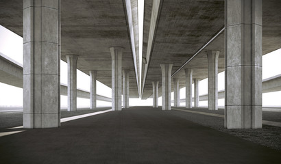 Under highway concrete structure. 3D illustration