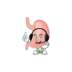 Stomach cartoon character style speaking on headphone