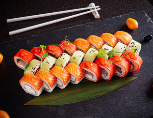 sushi set on the black background