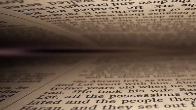 Zoomed into Genesis Twelve "So Abram left", pulling away down the rightmost column ending where the heading is "Abram in Egypt"; slight sideways movement at the end.