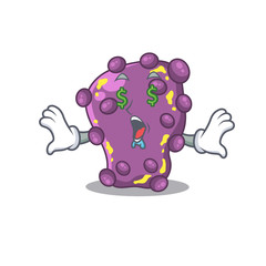 Rich cartoon character design of shigella with money eyes