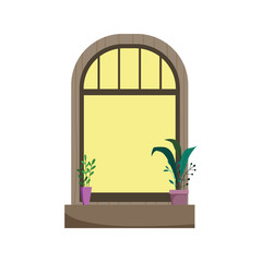 frame window potted plant isolated icon on white background