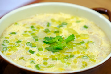 Homemade steamed egg (Egg custard) with minced pork and spring onions.