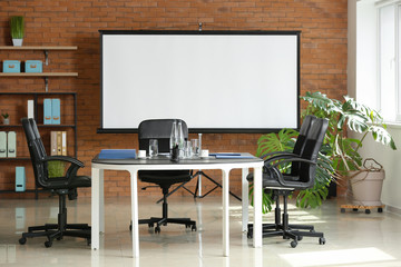 Room prepared for conference in office