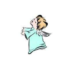 Angel baby. Biblical heavenly symbol of man with wings. Decor for greeting retro cards for Christmas, Easter and other religious holidays. 
