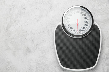 Weight scales on light background. Slimming concept
