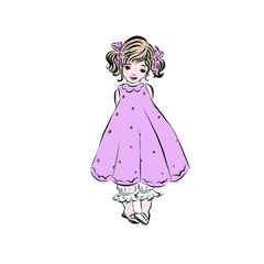 Cute little girl dressed in pink dress. 