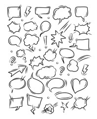 Hand drawn doodle speech bubbles set