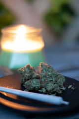 Cannabis Indica. Evening Joint in the Garden. Relaxing Weed. 
