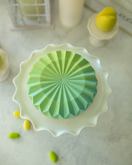 French Mousse Cake with Abstract Green Velvet Cover