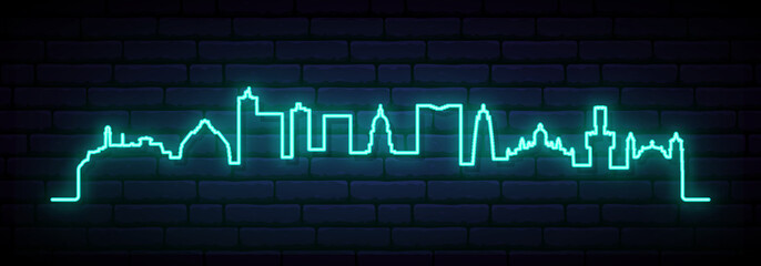 Blue neon skyline of Havana city. Bright Havana long banner. Vector illustration.