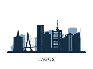 Lagos skyline, monochrome silhouette. Vector illustration. - obrazy, fototapety, plakaty