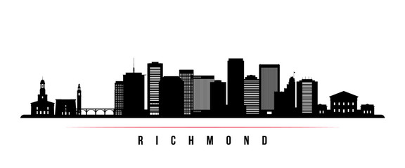 Richmond skyline horizontal banner. Black and white silhouette of Richmond, Virginia. Vector template for your design. - obrazy, fototapety, plakaty
