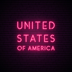 United States of America neon banner. Bright light signboard. Stock vector illustration.