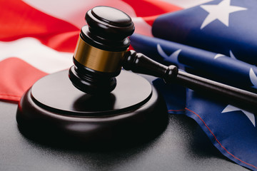 law gavel and USA america flag - American crime concept