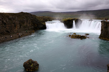 Godafoss / Iceland - August 26, 2017: The Godafoss waterfall, Iceland, Europe