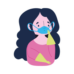 covid 19 coronavirus, girl with medical mask and gloves, isolated icon white background