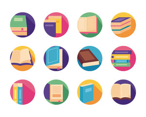 bundle of text books block style icons