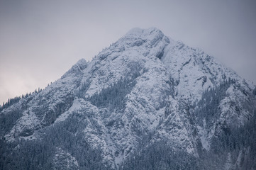 Fototapeta na wymiar Frozen mountain peak before storm, Piatra Craiului, Zarnesti.
