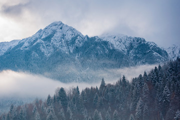 Frozen mountain peak before storm, Piatra Craiului, Zarnesti.