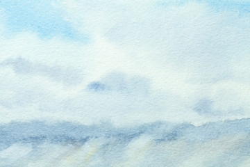 Abstract art background light blue and white colors. Watercolor painting on canvas with soft denim gradient.
