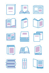 bundle of text books line style icons