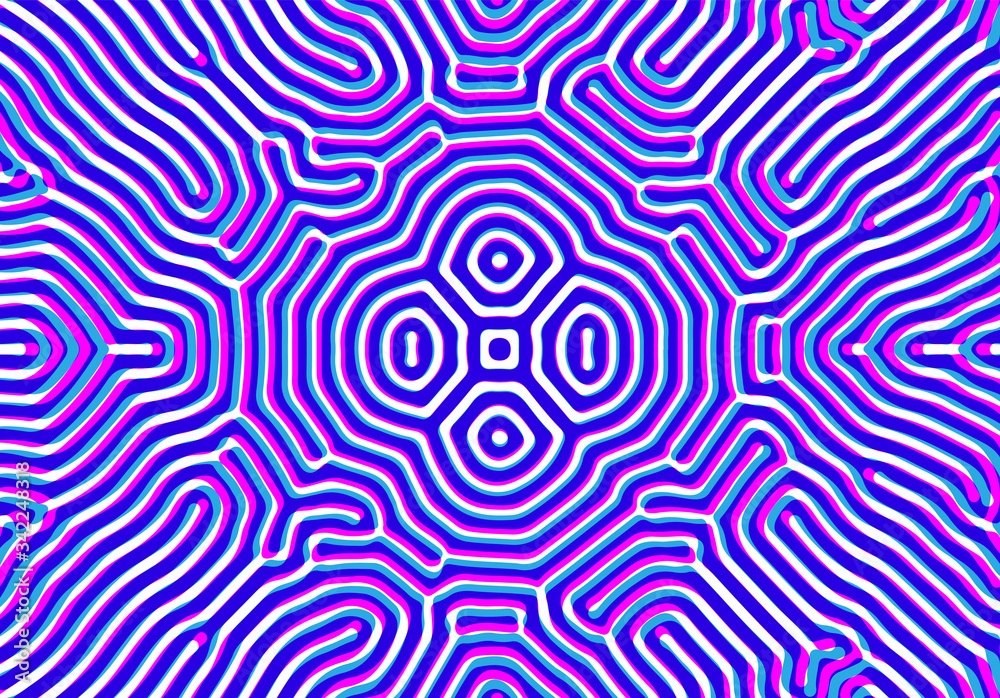 Poster Abstract background with optical illusion generative pattern and vibrant fluid psychedelic colors