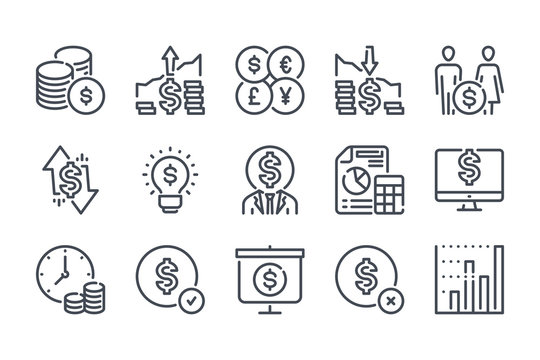 Cash and Money line icon set. Payment and Dollar outline vector icons. Savings and Family Budget icon collection.