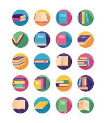 bundle of text books block style icons