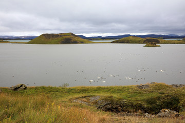 Myvatn / Iceland - August 26, 2017: Lake Myvatn area, Iceland, Europe