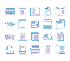 bundle of text books line style icons