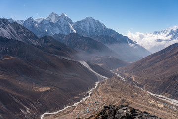 Himalaya mountains landscape from Dingboche view point in Everest base camp trekking route, Nepal