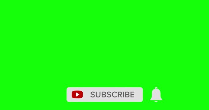 Subscribe lower third button animation appears. Hovers on it the cursor and makes a click. Presses the notifications button. Green screen background.