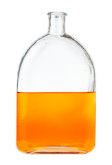 solution of orange watercolour in glass flask