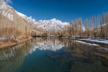 Crystal clear water of Phander river in autumn season, Gilgit Baltistan in Pakistan