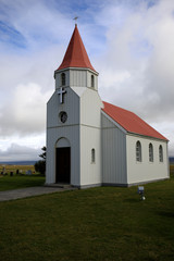 Fototapeta premium Akureyri / Iceland - August 26, 2017: The church in Laufas Folk museum area, Iceland, Europe